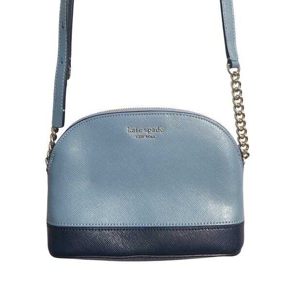 Kate Spade Spencer Dome Saffiano Leather Crossbody Small Two-Tone Blue EUC - Picture 2 of 7